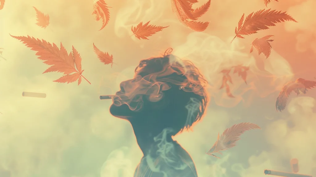 Digital art image depicting a person dreaming about floating tobacco objects